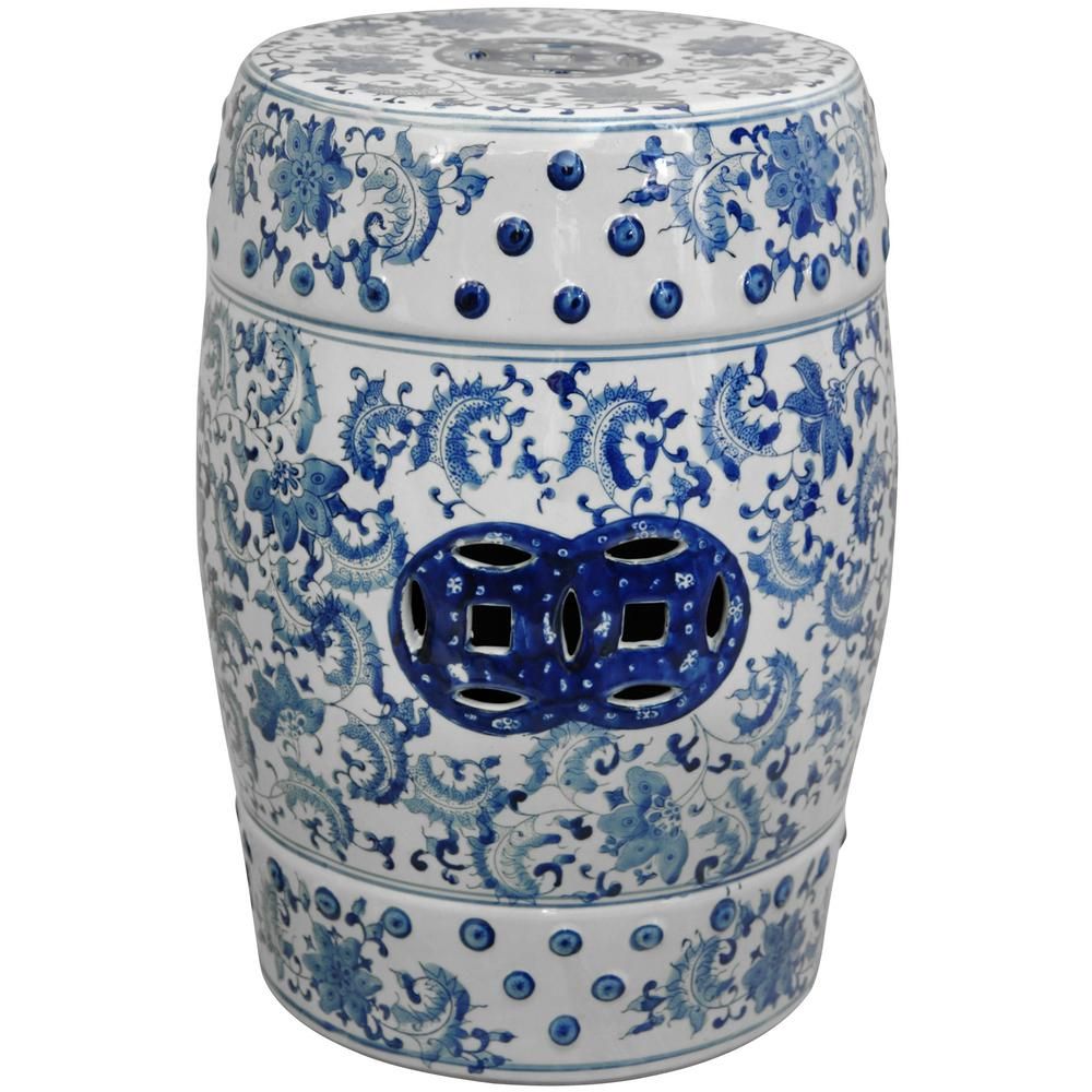 Oriental Unlimited Oriental Furniture 18 In. Floral Blue And White  Porcelain Garden Stool – Home Depot With Holbæk Garden Stools (Photo 19 of 25)