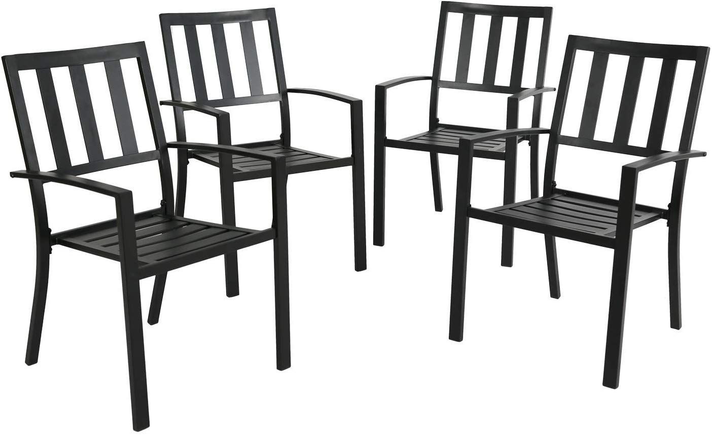 Ulax Furniture Outdoor Patio Dining Arm Chairs Steel Slat Within Irwin Blossom Garden Stools (View 18 of 25)