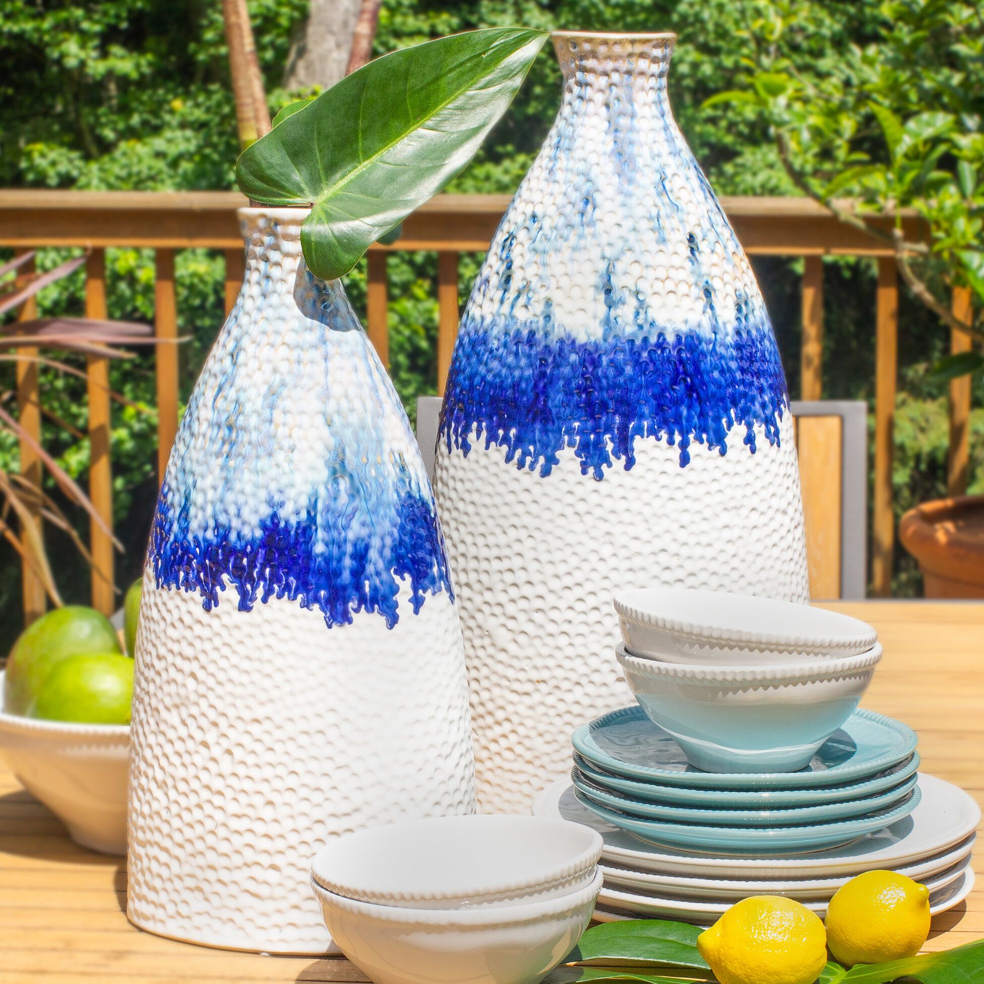 Wurster Blue/White Tasble Vase Inside Wurster Ceramic Drip Garden Stools (View 8 of 25)