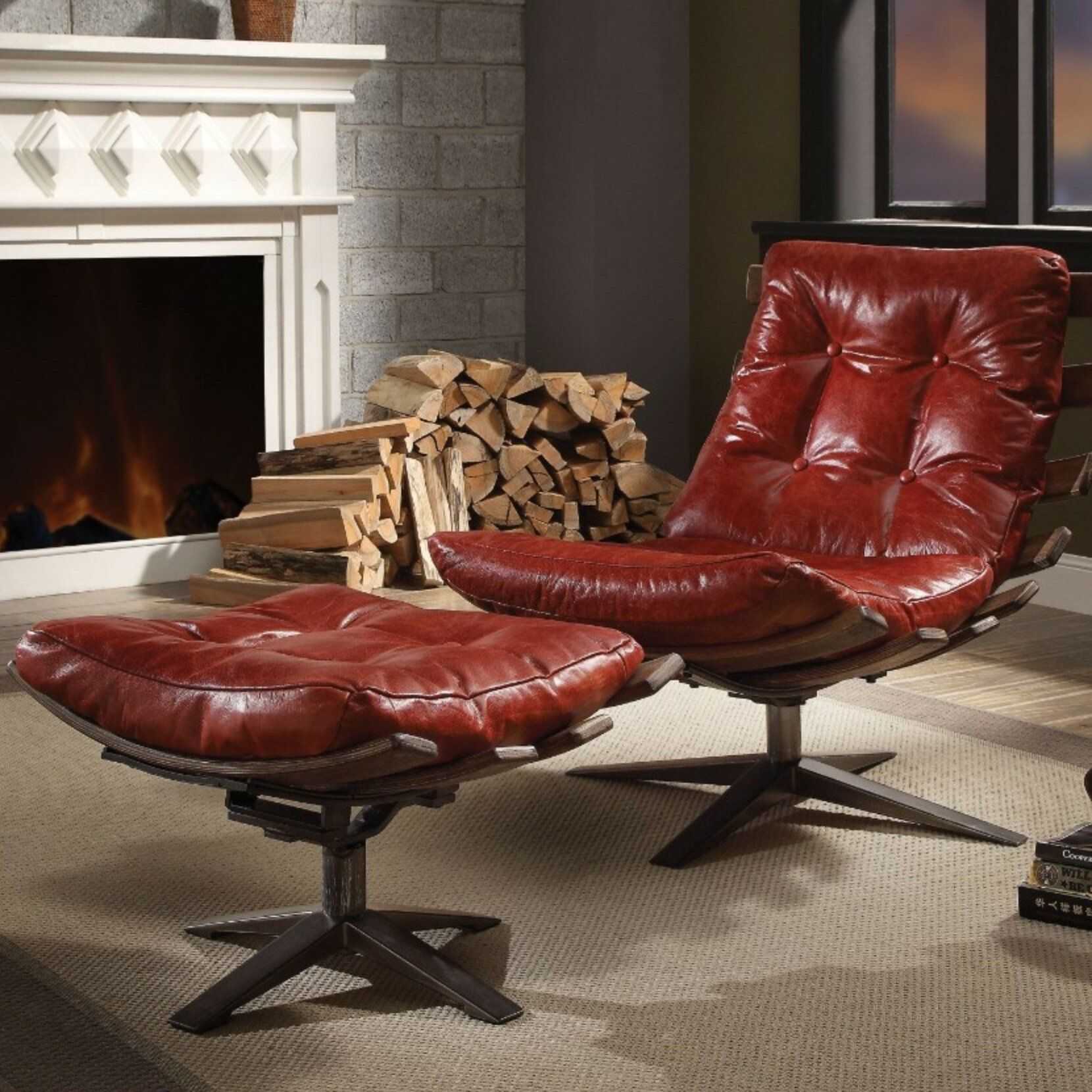 Annabella 34.65" W Tufted Faux Leather Lounge Chair And Ottoman Intended For Starks Tufted Fabric Chesterfield Chair And Ottoman Sets (Photo 4 of 15)