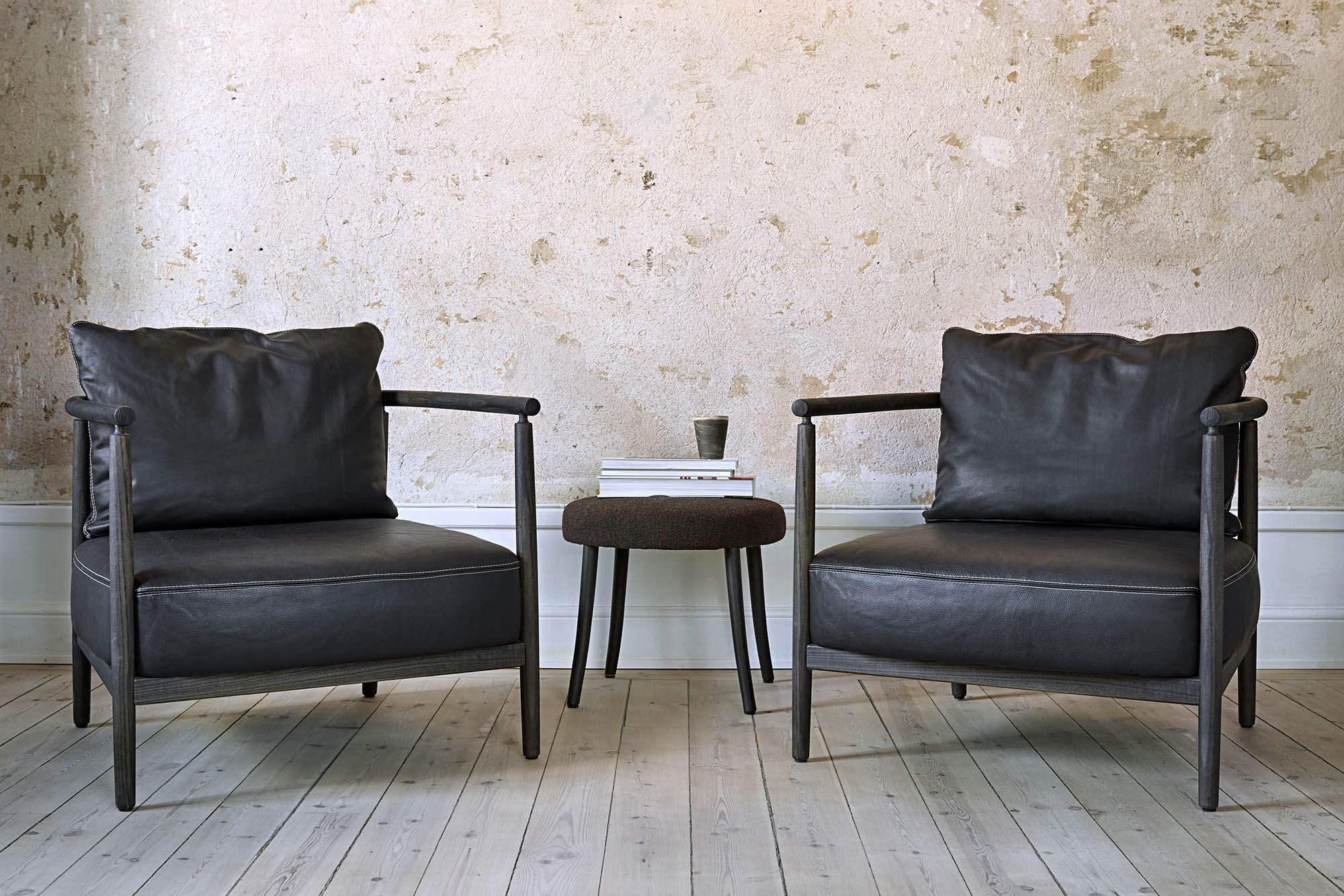 Armchair, Humble, Pierre Sindre, Wood Brown / Fabric Brown / Pillow Leather  Brown Regarding Helder Armchairs (View 10 of 15)