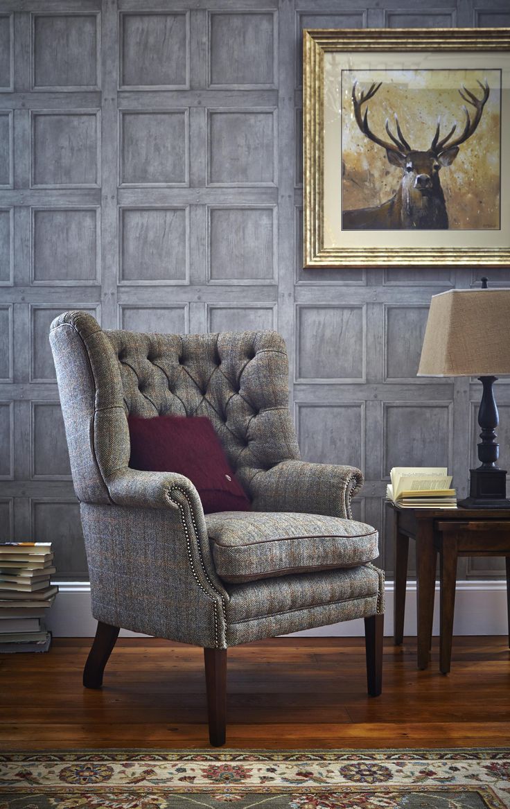 Classic Elegance Never Goes Out Of Style. A Tweed Fabric With Deer Trail Armchairs (Photo 13 of 15)