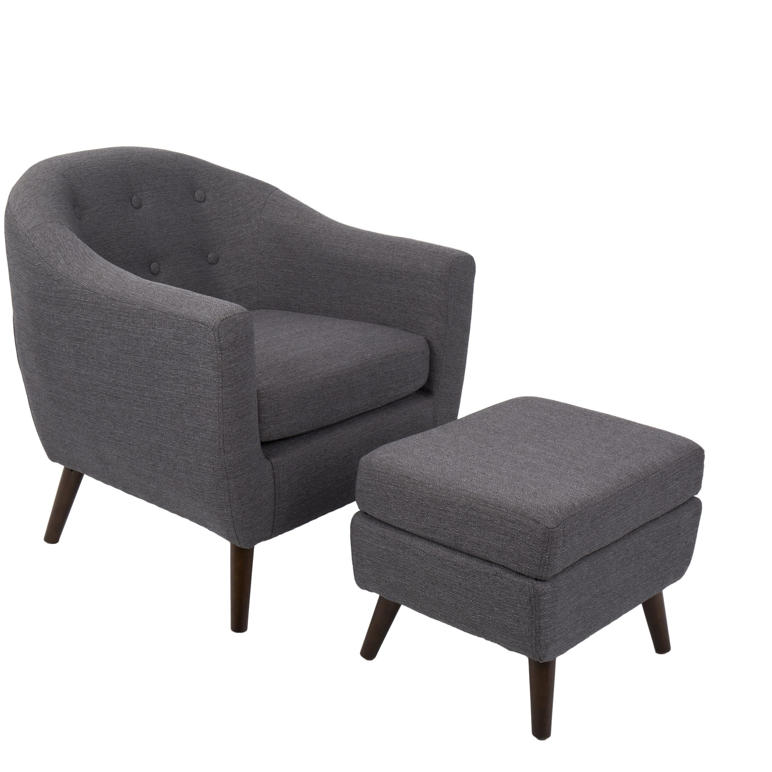 Dario 22" W Polyester Slipper Chair And Ottoman Inside Annegret Faux Leather Barrel Chair And Ottoman Sets (View 7 of 15)