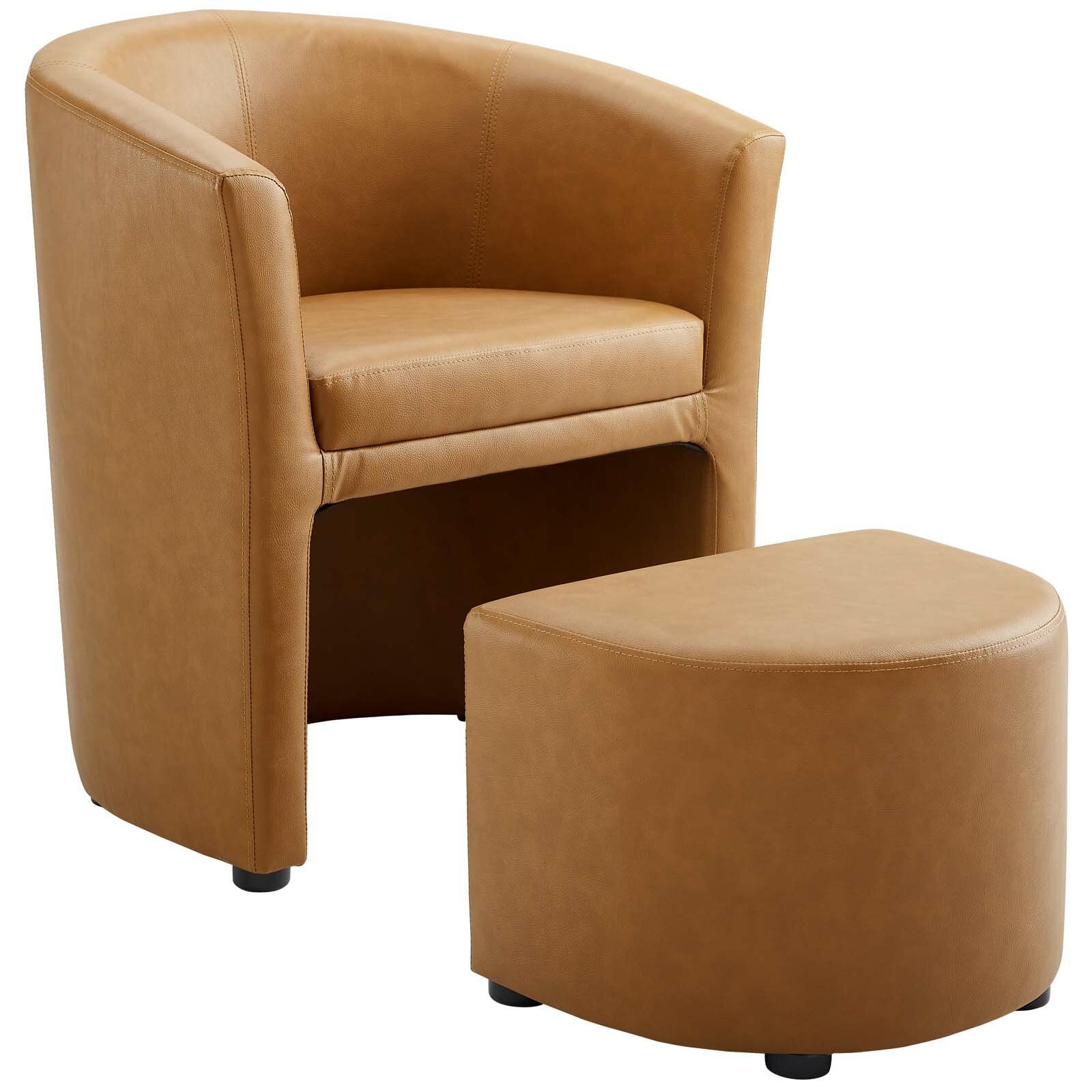 Darvin 28" W Faux Leather Barrel Chair And Ottoman Inside Faux Leather Barrel Chair And Ottoman Sets (View 8 of 15)