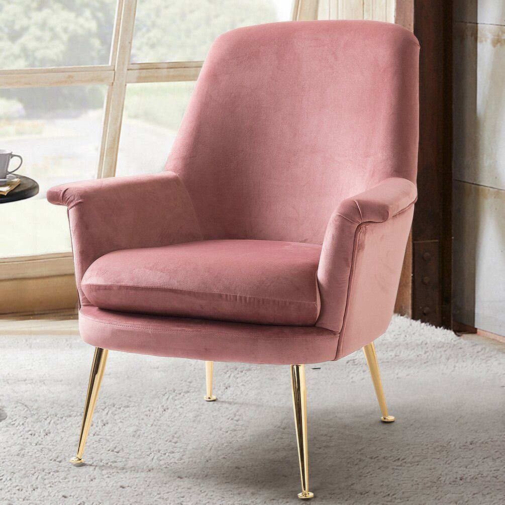 Garren Armchair | Pink Velvet Chair, Armchair, Accent Chairs Inside Grinnell Silky Velvet Papasan Chairs (View 13 of 15)