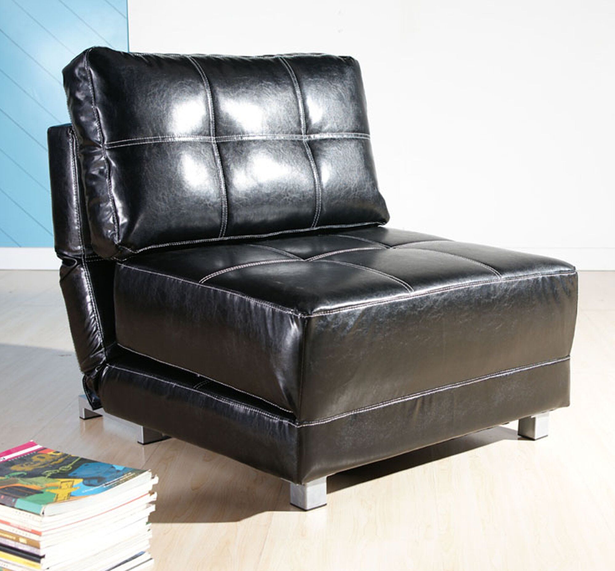 Hersey 31.5" W Tufted Faux Leather Convertible Chair Inside Perz Tufted Faux Leather Convertible Chairs (Photo 3 of 15)