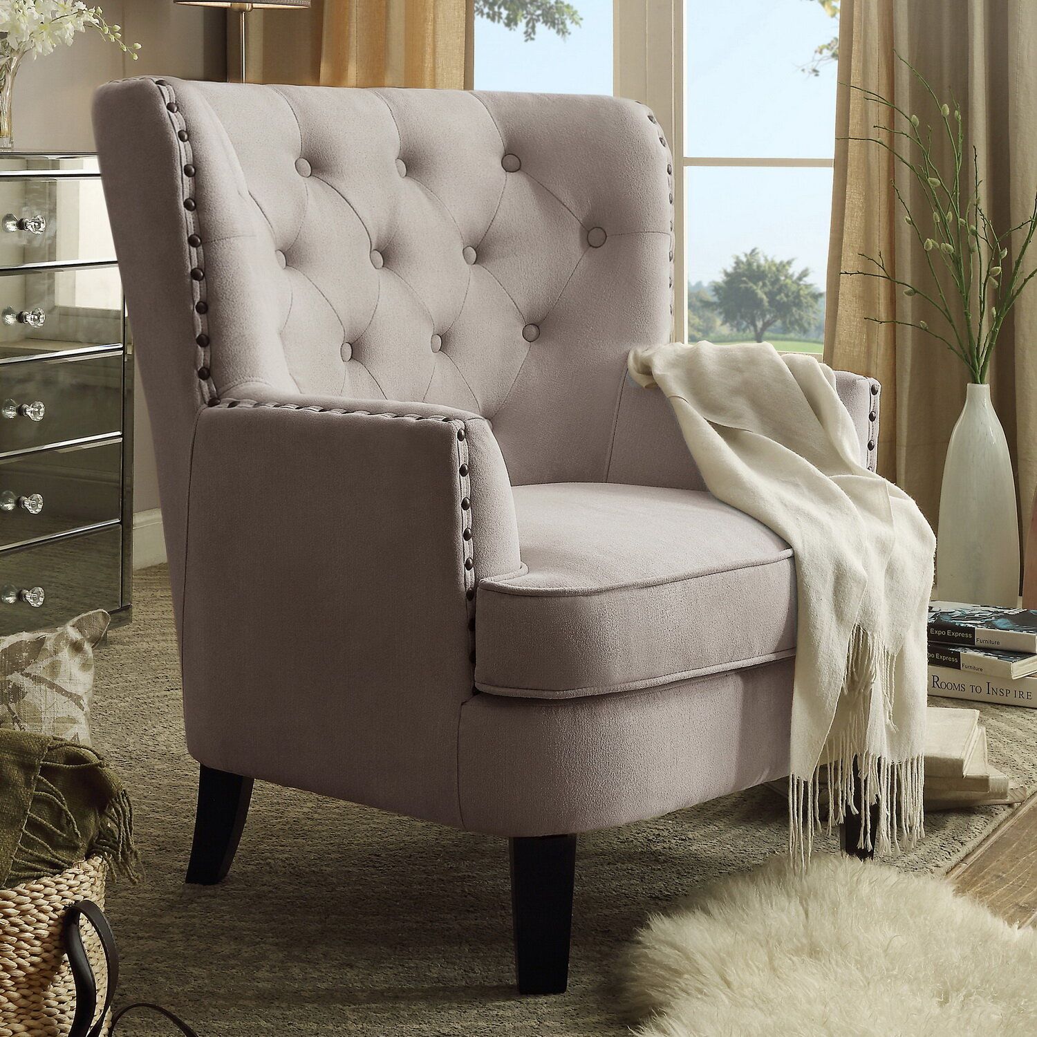 Laurel Foundry Modern Farmhouse Ivo 30" W Tufted Wingback Throughout Galesville Tufted Polyester Wingback Chairs (View 9 of 15)
