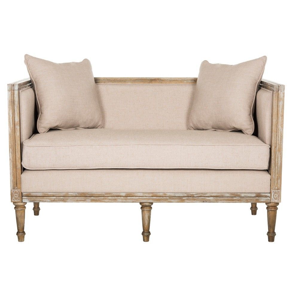 Leandra French Country Settee – Taupe / Gray – Safavieh Inside Hazley Faux Leather Swivel Barrel Chairs (View 11 of 15)