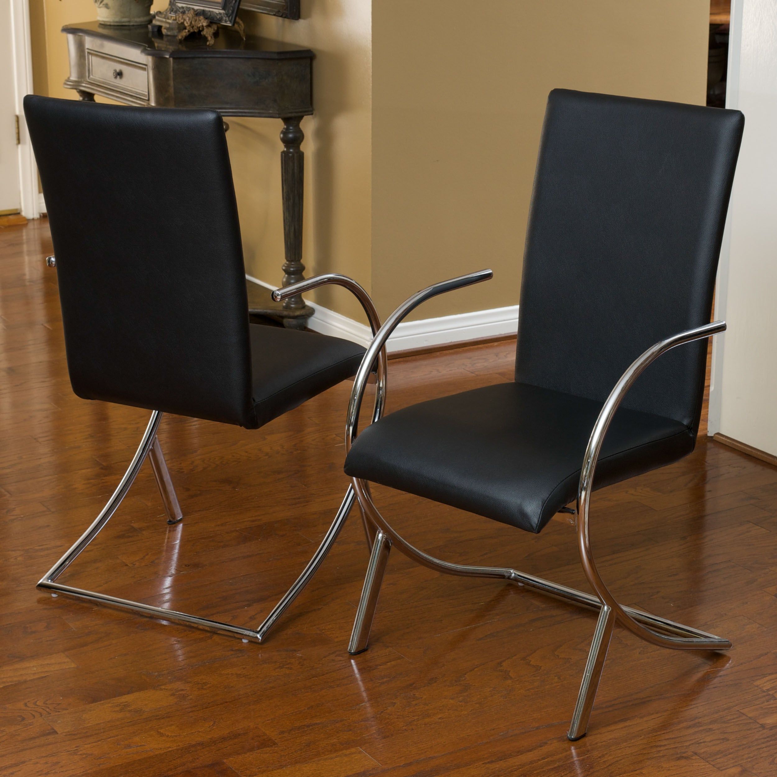 Lydia Black Leather/ Chrome Chairs (Set Of 2)Christopher Knight Home Regarding Esmund Side Chairs (Set Of 2) (View 11 of 15)