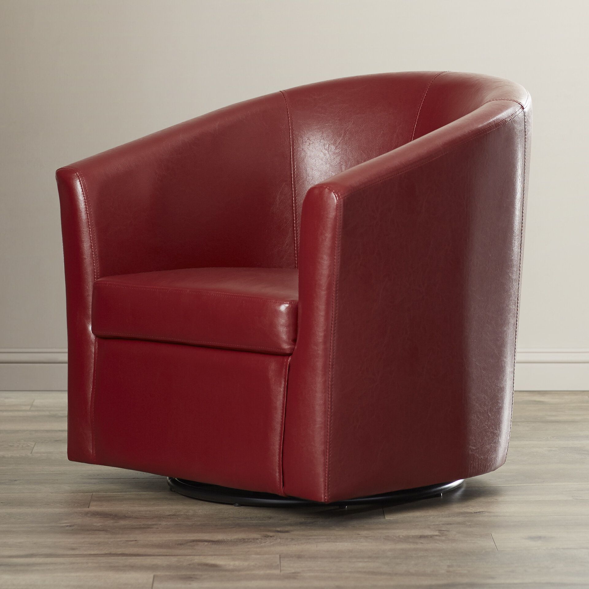 Melvyn 29.5" W Faux Leather Swivel Barrel Chair For Navin Barrel Chairs (Photo 12 of 15)