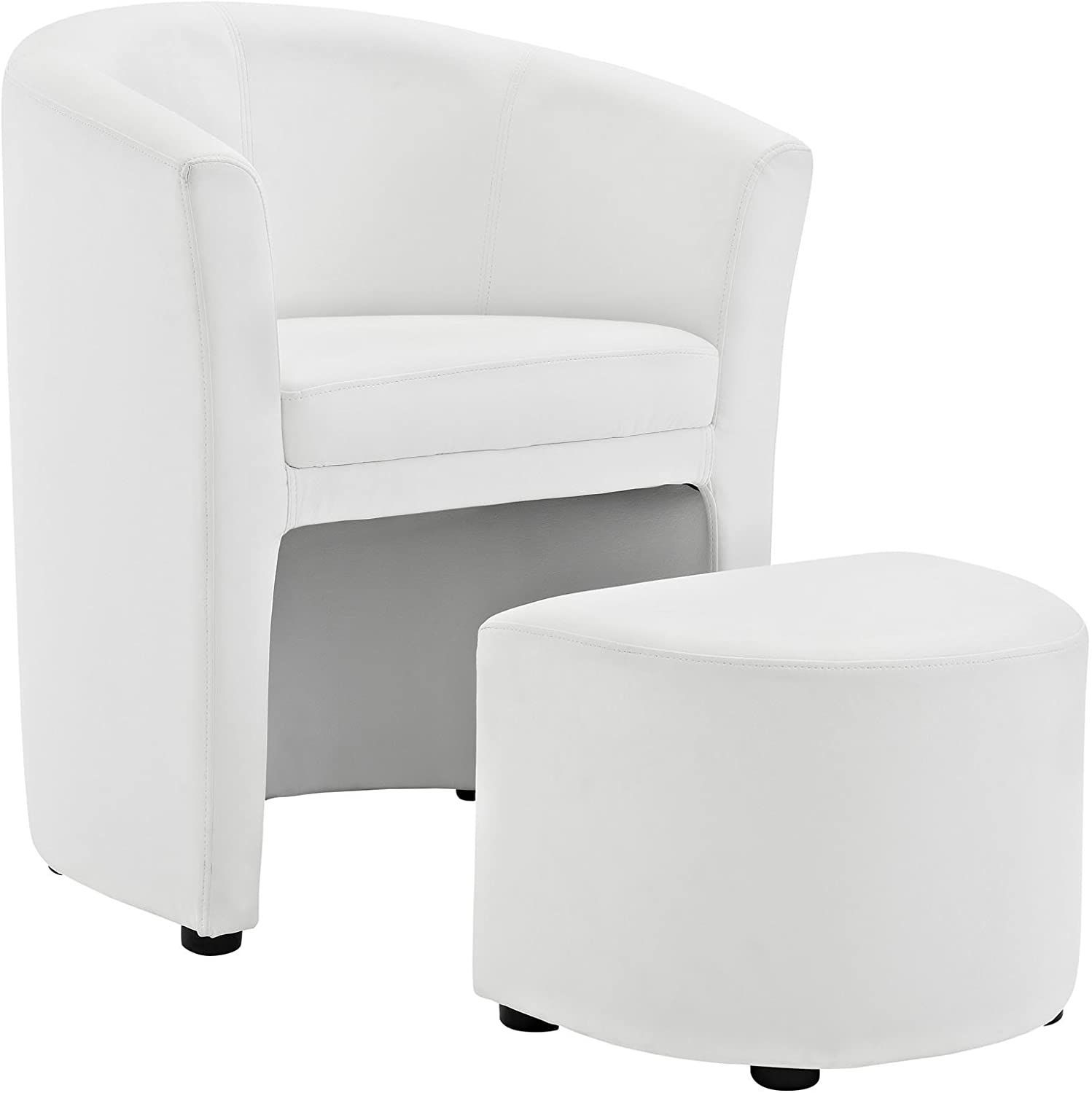 Modway Divulge Faux Leather Armchair And Ottoman Set In With Faux Leather Barrel Chair And Ottoman Sets (View 9 of 15)