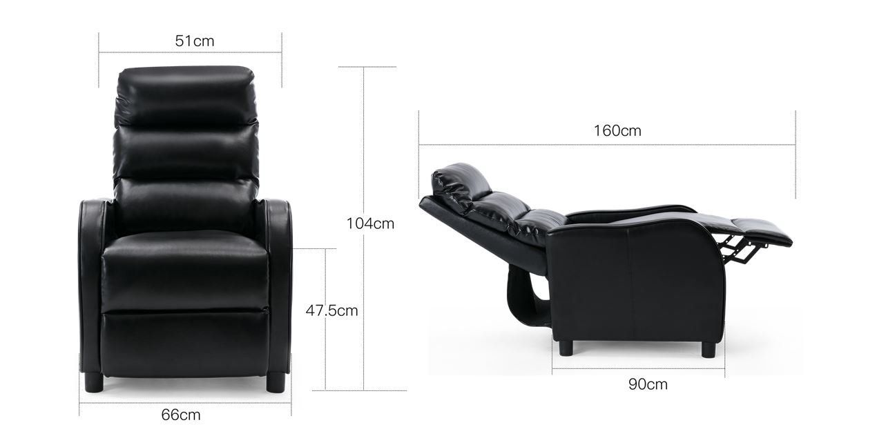 Selby Leather Push Back Recliner Chair In Black Within Selby Armchairs (View 10 of 15)