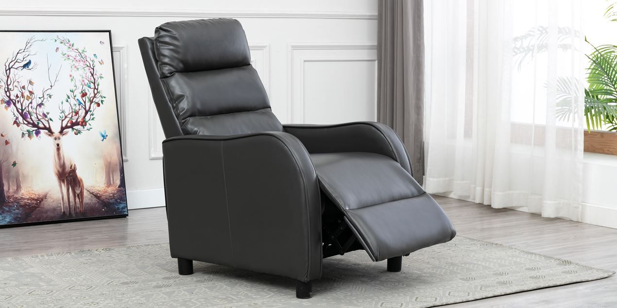 Selby Leather Push Back Recliner Chair In Grey For Selby Armchairs (View 4 of 15)
