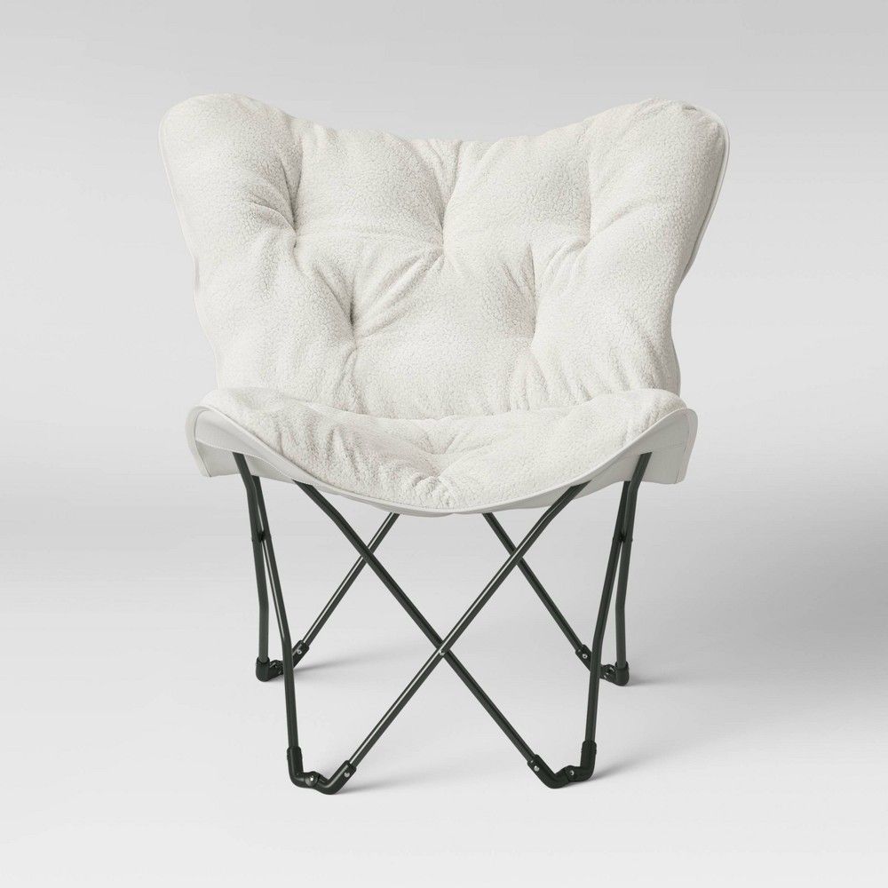 Sherpa Butterfly Chair Cream With Gray Legs – Room With Regard To Rosati Mongolian Fur Papasan Chairs (View 12 of 15)