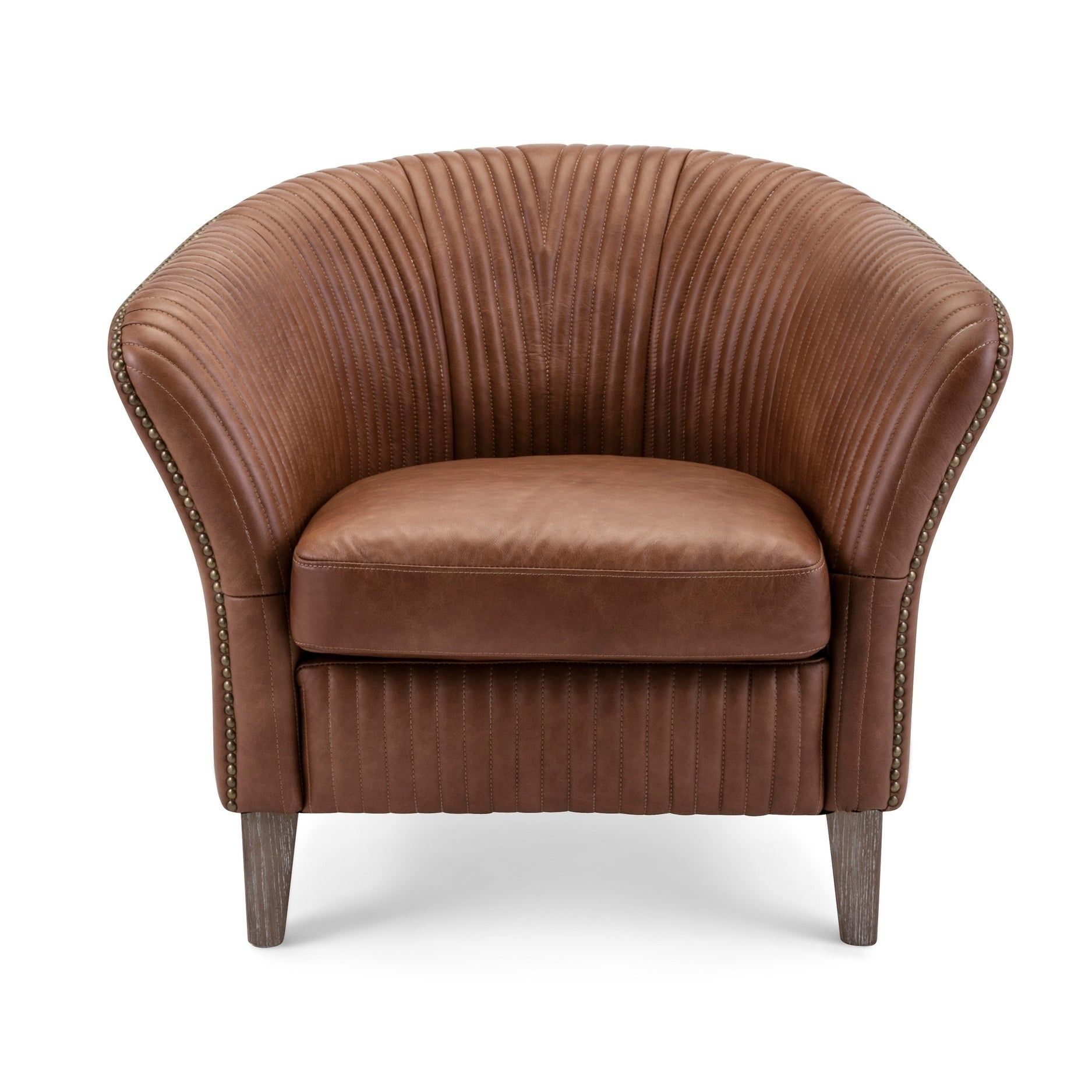 Wagner Brown Leather Barrel Chair For Danow Polyester Barrel Chairs (Photo 14 of 15)