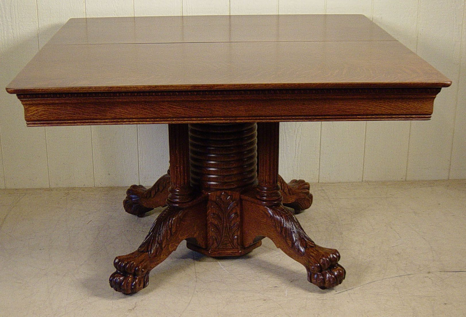 48" Square Oak Claw Foot Table With 4  12" Original Within Latest Monogram 48'' Solid Oak Pedestal Dining Tables (View 13 of 15)