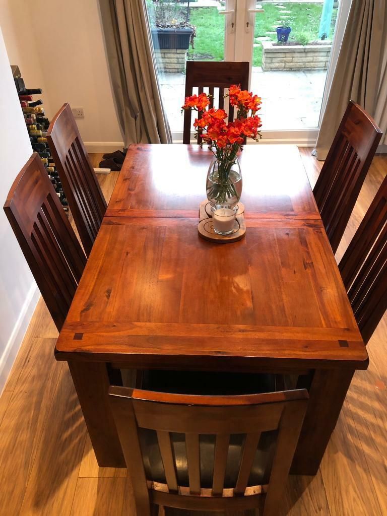 6 Seater Solid Acacia Wood Extendable Dining Table | In Regarding 2018 Bradly Extendable Solid Wood Dining Tables (View 11 of 15)