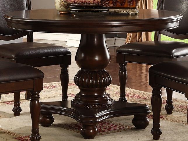 Fox Knoll 48" Round Carved Pedestal Dining Table W/Bun With Regard To Most Up To Date Tabor 48&#039;&#039; Pedestal Dining Tables (View 14 of 15)