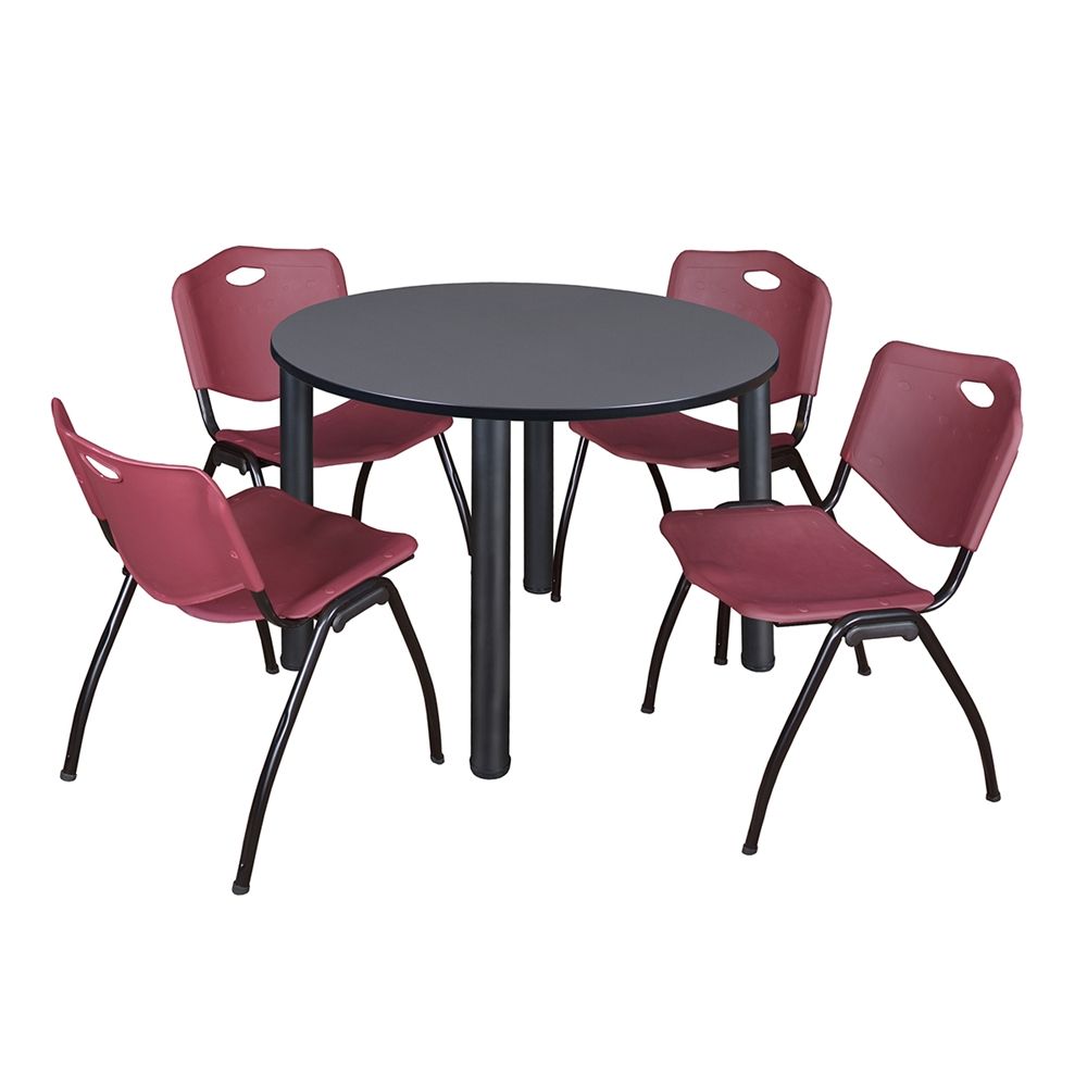 Kee 48" Round Breakroom Table  Grey/ Black & 4 'M' Stack Within Newest Round Breakroom Tables And Chair Set (View 7 of 15)