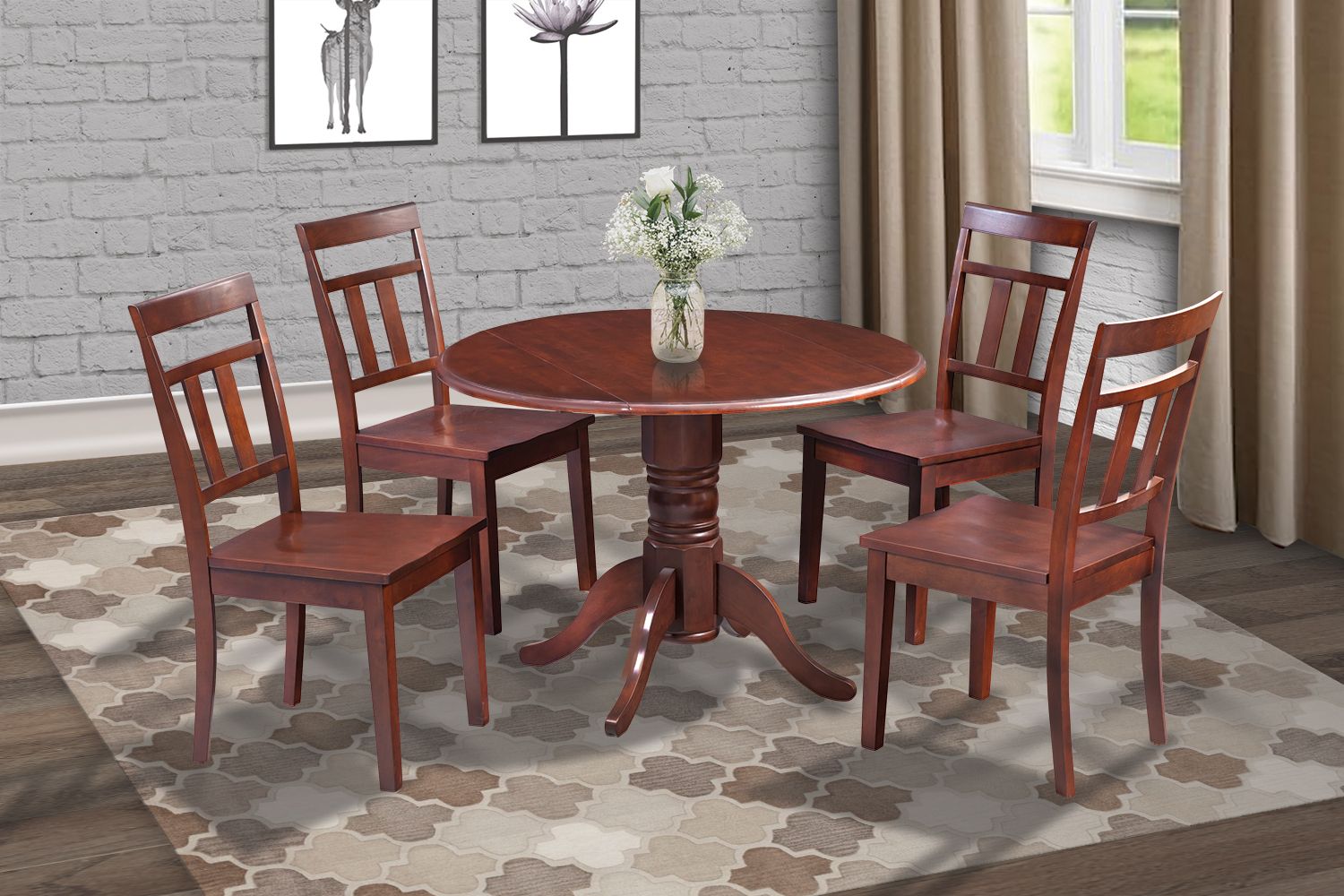 M&D Furniture Llc Pertaining To Current Villani Drop Leaf Rubberwood Solid Wood Pedestal Dining Tables (View 4 of 15)