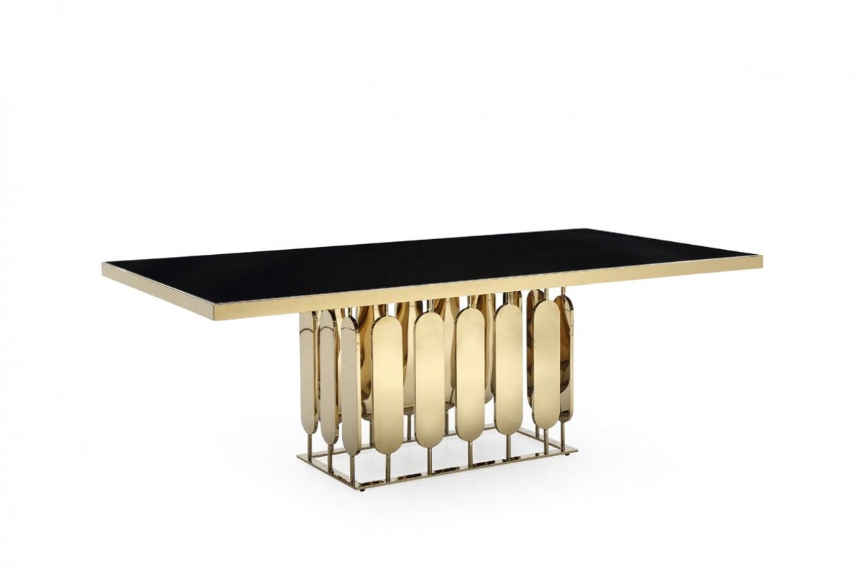Modrest Griffith Modern Black Glass & Gold Dining Table Within Recent Getz 37'' Dining Tables (View 14 of 15)