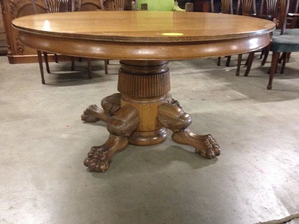 Oak Dining Table, Paw Foot, Pedestal, 54 Inch, 6 Leaves With Most Recently Released Nashville 40&#039;&#039; Pedestal Dining Tables (View 3 of 15)