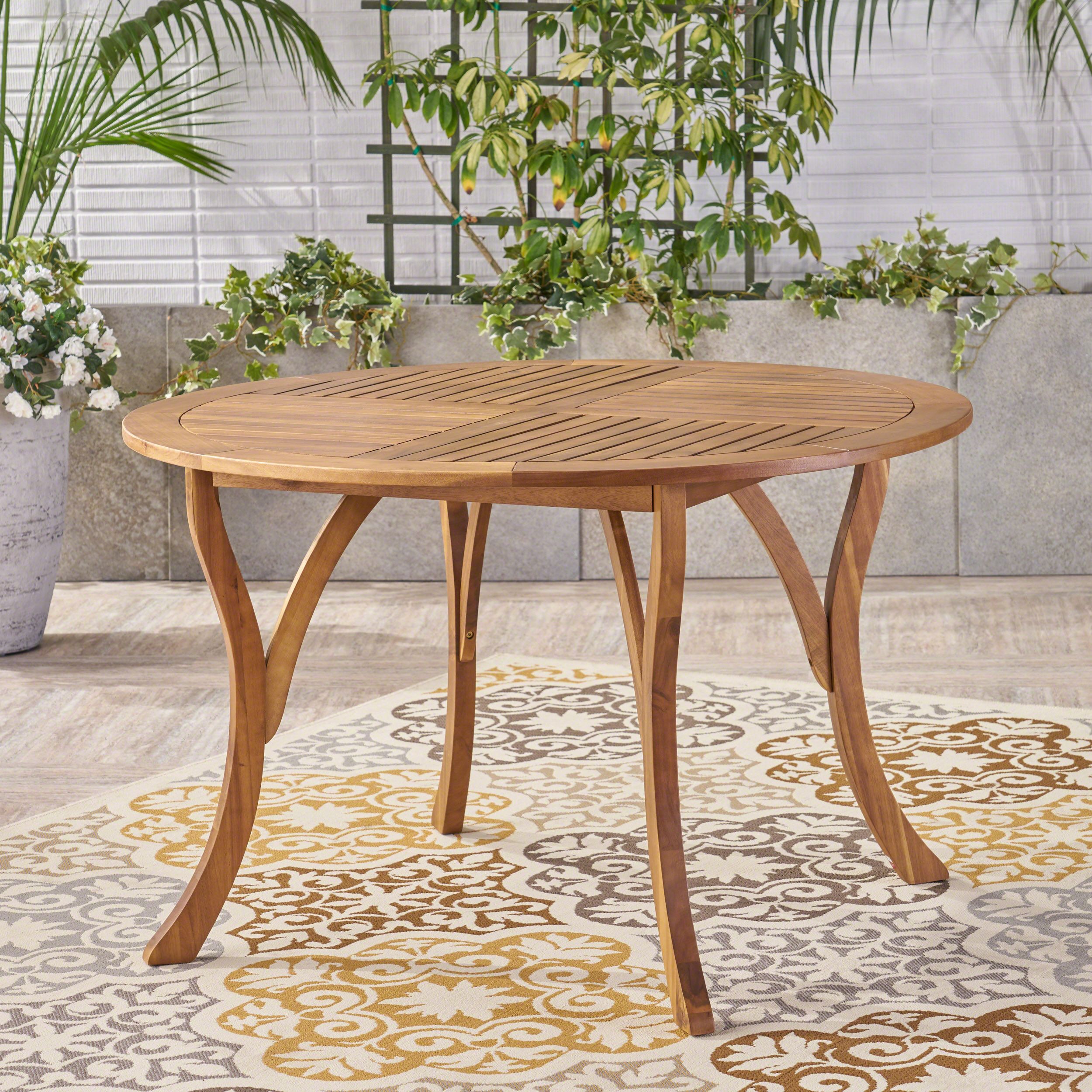 Skye Outdoor 47" Acacia Wood Round Dining Table, Teak Pertaining To Current Neves 43&#039;&#039; Dining Tables (View 10 of 15)