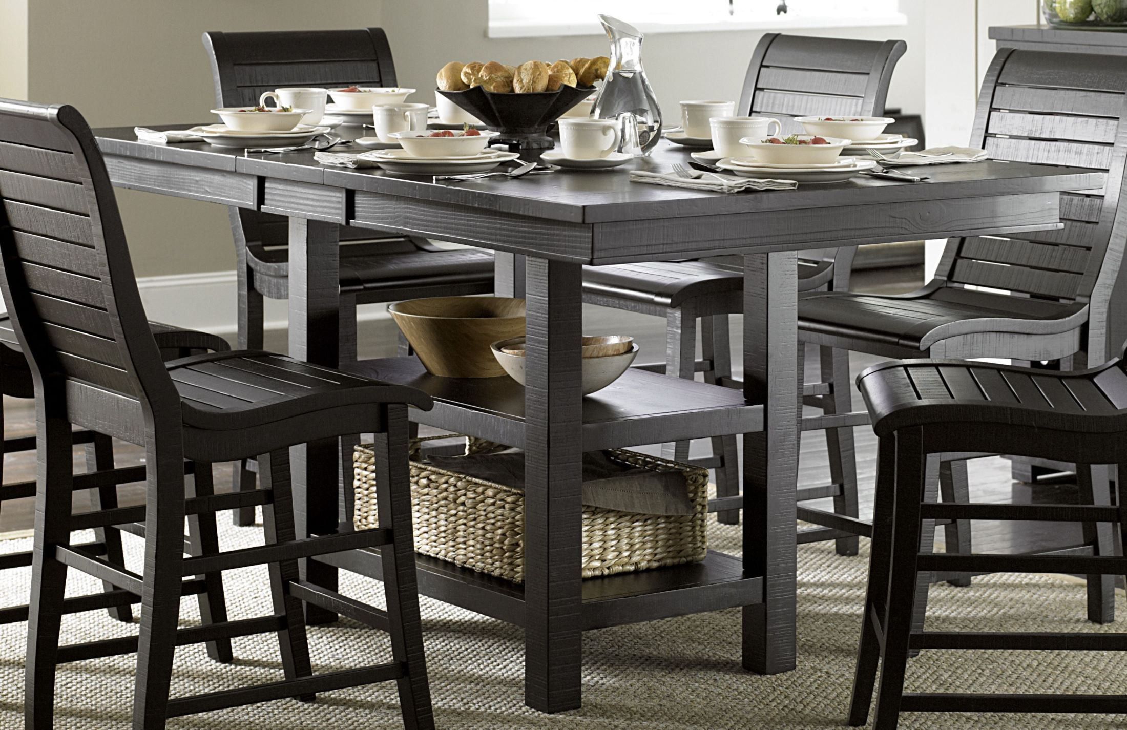 Willow Distressed Black Rectangular Counter Height Dining Regarding Recent Eduarte Counter Height Dining Tables (View 4 of 15)
