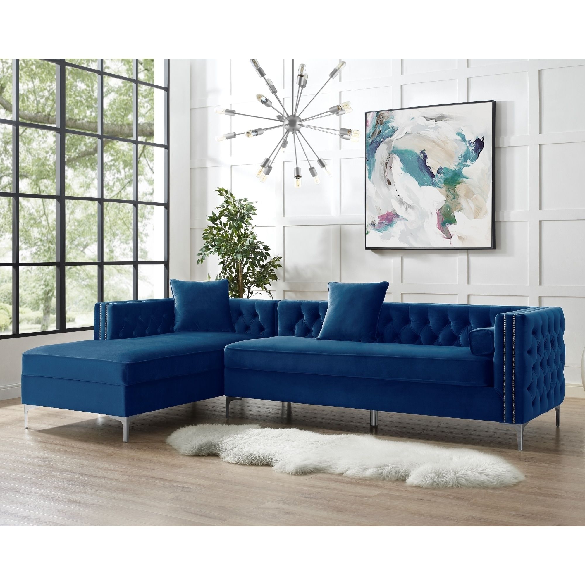 115" Dante Velvet Button Tufted Left Facing Chaise With Monet Right Facing Sectional Sofas (View 1 of 15)