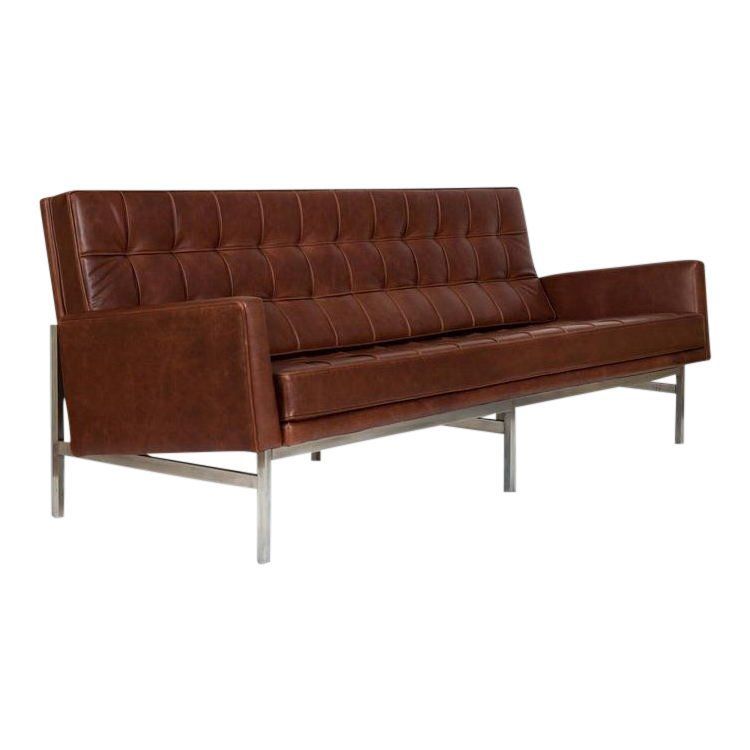 1955 Florence Knoll Model 2577 Brown Leather Sofa Inside Florence Knoll Style Sofas (View 2 of 15)