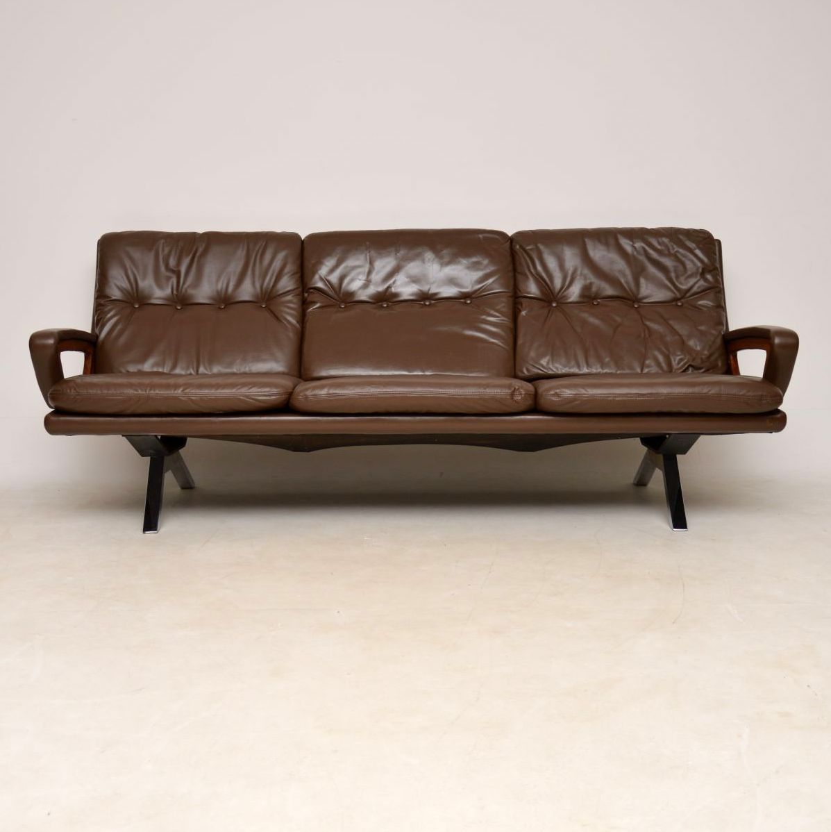 1960'S Danish Vintage Leather Teak And Chrome Sofa Throughout Retro Sofas And Chairs (View 7 of 15)