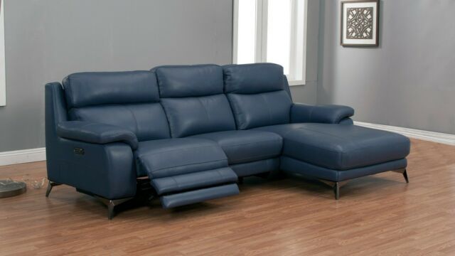 2Pc Modern Blue Top Grain Cow Hide Power Recliner Sofa With Regard To Bloutop Upholstered Sectional Sofas (View 5 of 15)