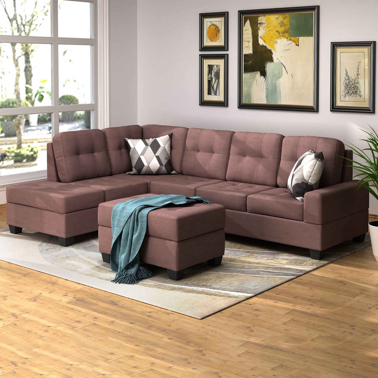 3 Piece Sectional Sofa Microfiber With Reversible Chaise Regarding 3Pc Miles Leather Sectional Sofas With Chaise (View 4 of 15)