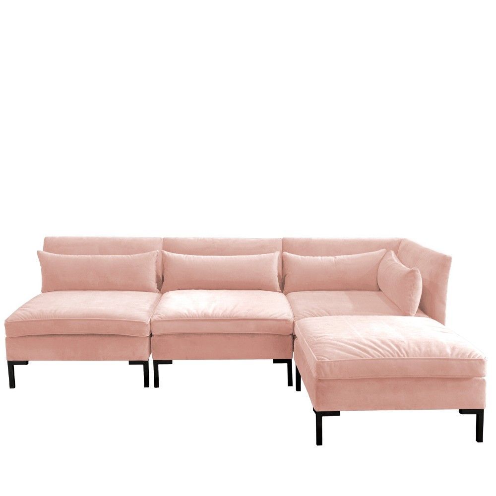 4Pc Alexis Sectional With Black Metal Y Legs Blush Velvet Throughout 4Pc Alexis Sectional Sofas With Silver Metal Y Legs (View 1 of 15)