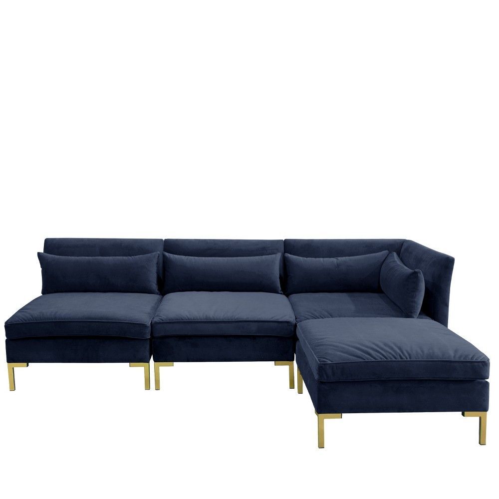4Pc Alexis Sectional With Brass Metal Y Legs Navy Velvet With Regard To 4Pc Alexis Sectional Sofas With Silver Metal Y Legs (View 5 of 15)