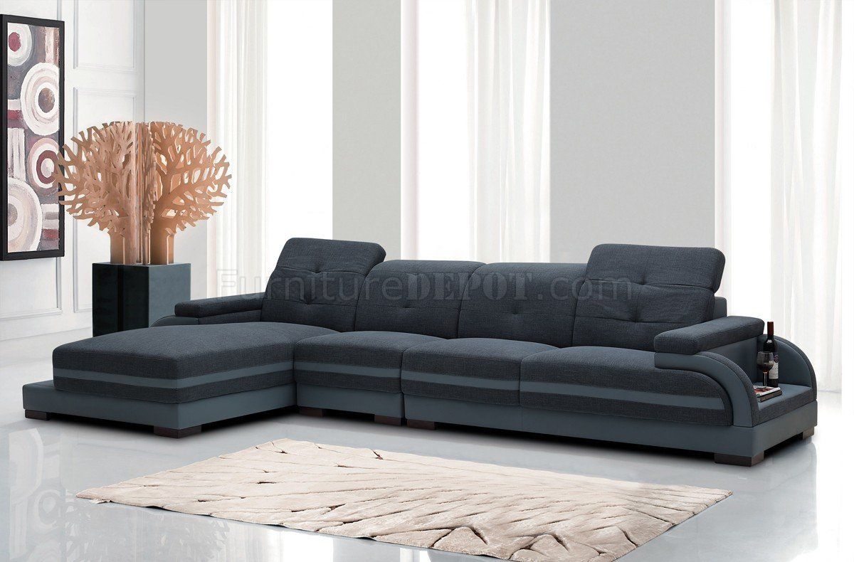 5132 Sectional Sofa In Blue Fabric & Grey Bonded Leather In Molnar Upholstered Sectional Sofas Blue/Gray (View 3 of 15)