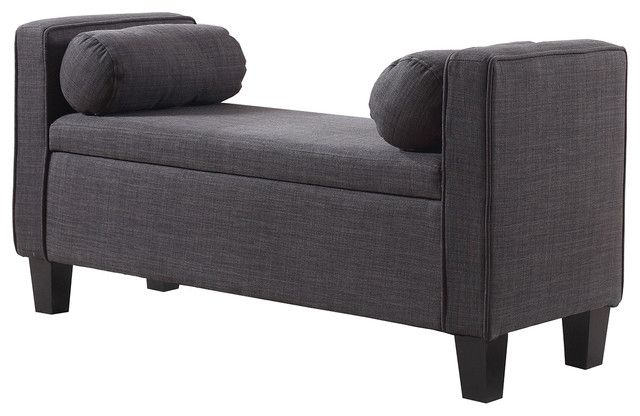 Aalia Upholstered Linen Storage Bench With Arms, Gray For Antonio Light Gray Leather Sofas (View 4 of 15)