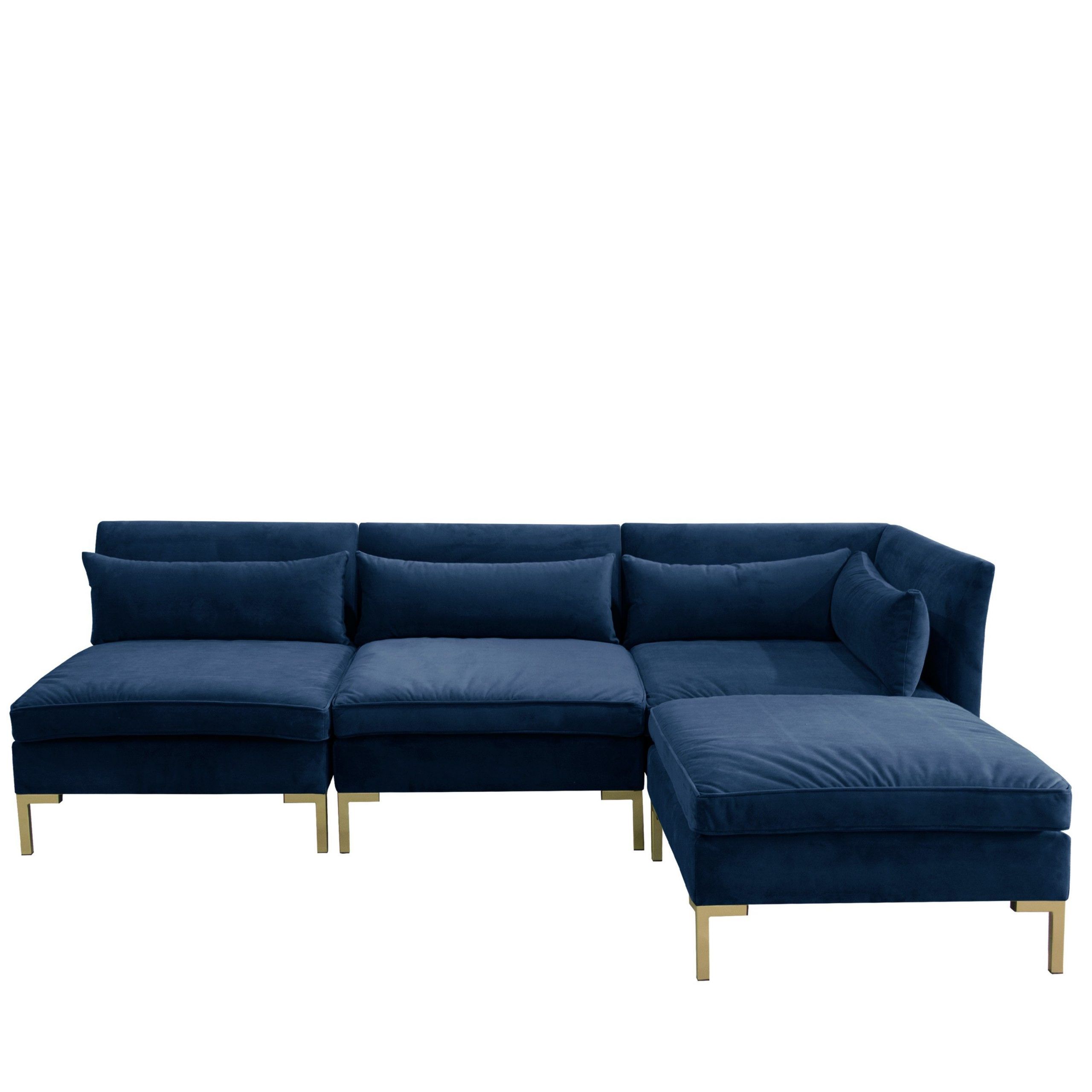 Alaina Velvet Sectional, Navy | Modular Sectional Sofa Inside 4Pc Alexis Sectional Sofas With Silver Metal Y Legs (View 10 of 15)