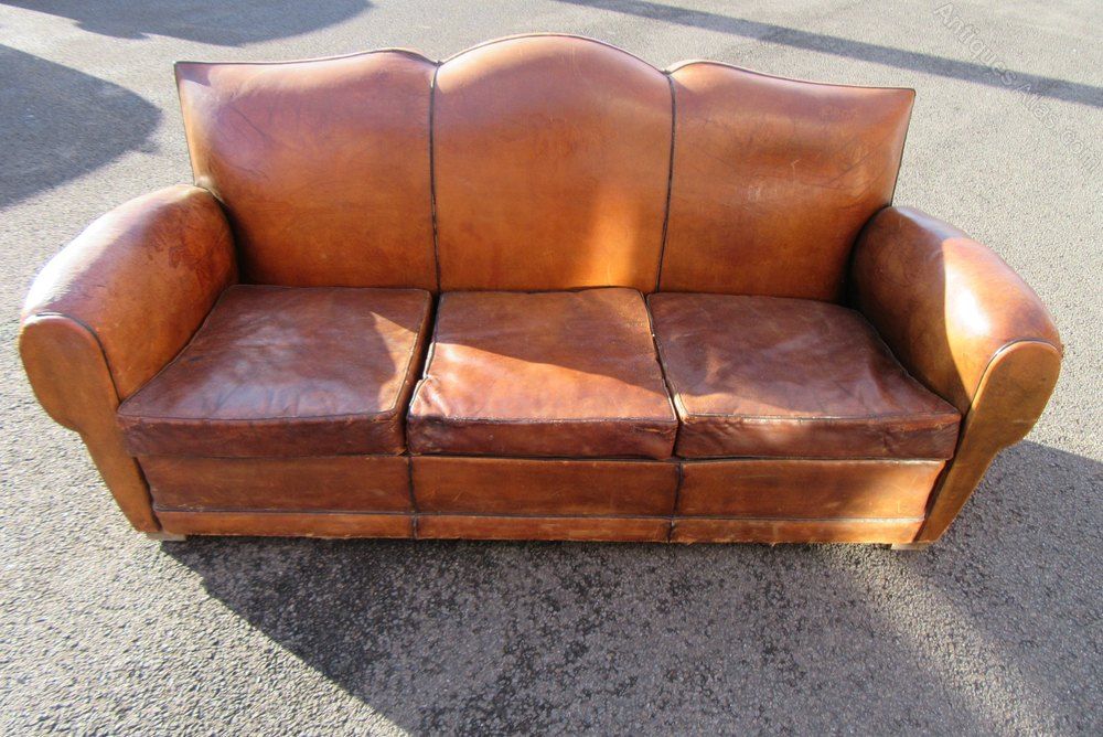 Antique 1930S French Leather Moustache Back Sofa Regarding 1930S Sofas (View 5 of 15)