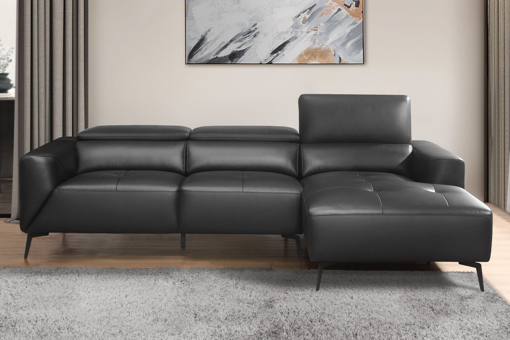 Argonne 2 Pc Black Top Grain Leather Raf Sectional Sofa Intended For [%Matilda 100% Top Grain Leather Chaise Sectional Sofas|Matilda 100% Top Grain Leather Chaise Sectional Sofas%] (View 2 of 15)