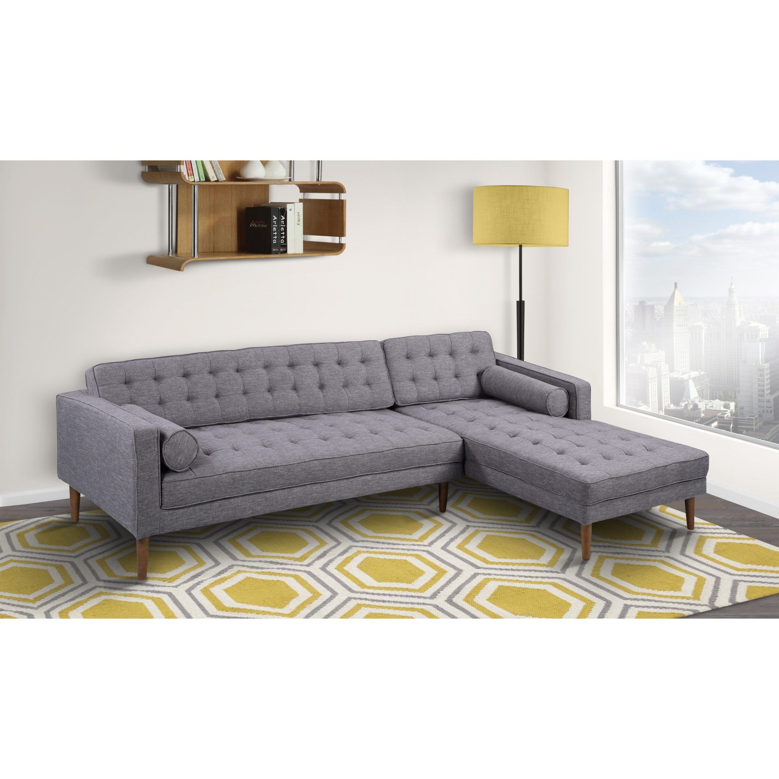 Armen Living Element Tufted Dark Grey Linen Sectional Sofa In Element Right Side Chaise Sectional Sofas In Dark Gray Linen And Walnut Legs (View 7 of 15)