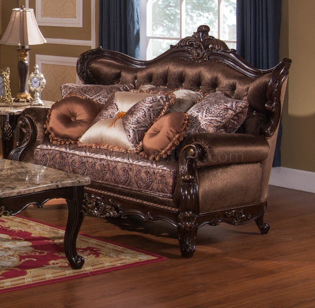 Aroma Traditional Fabric Sofa In Brown Finish W/Options Regarding Traditional Fabric Sofas (View 13 of 15)