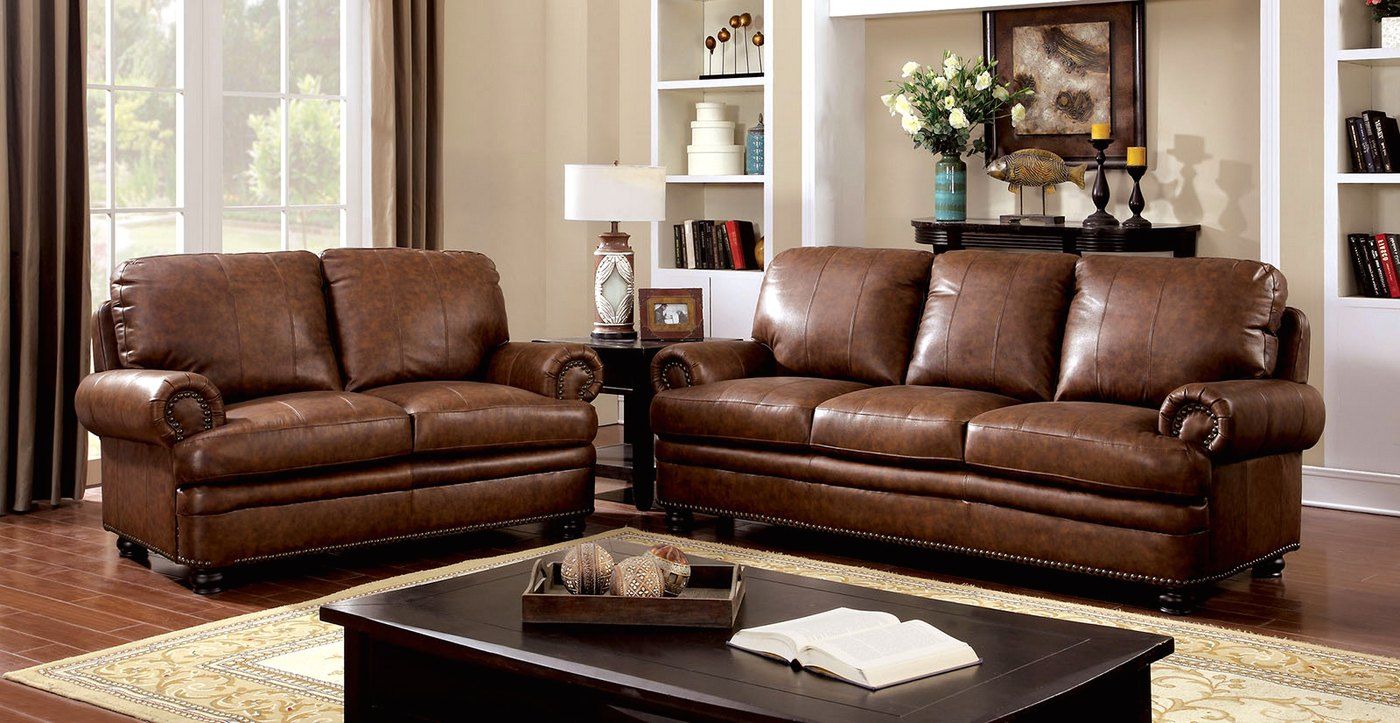 Arther Traditional Brown Sofa & Loveseat In Top Grain Leather For Traditional Sofas And Chairs (View 3 of 15)