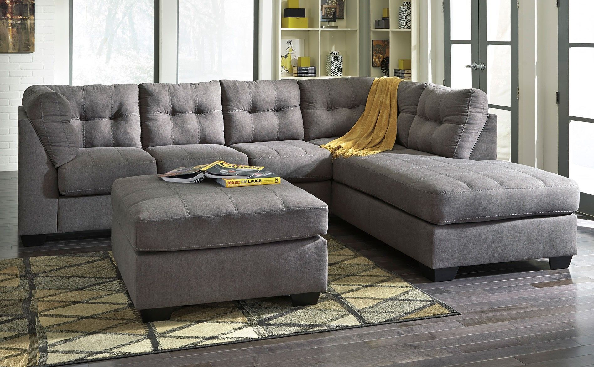 Ashley Maier Sectional With Right Arm Facing Chaise With 2Pc Burland Contemporary Sectional Sofas Charcoal (View 9 of 15)