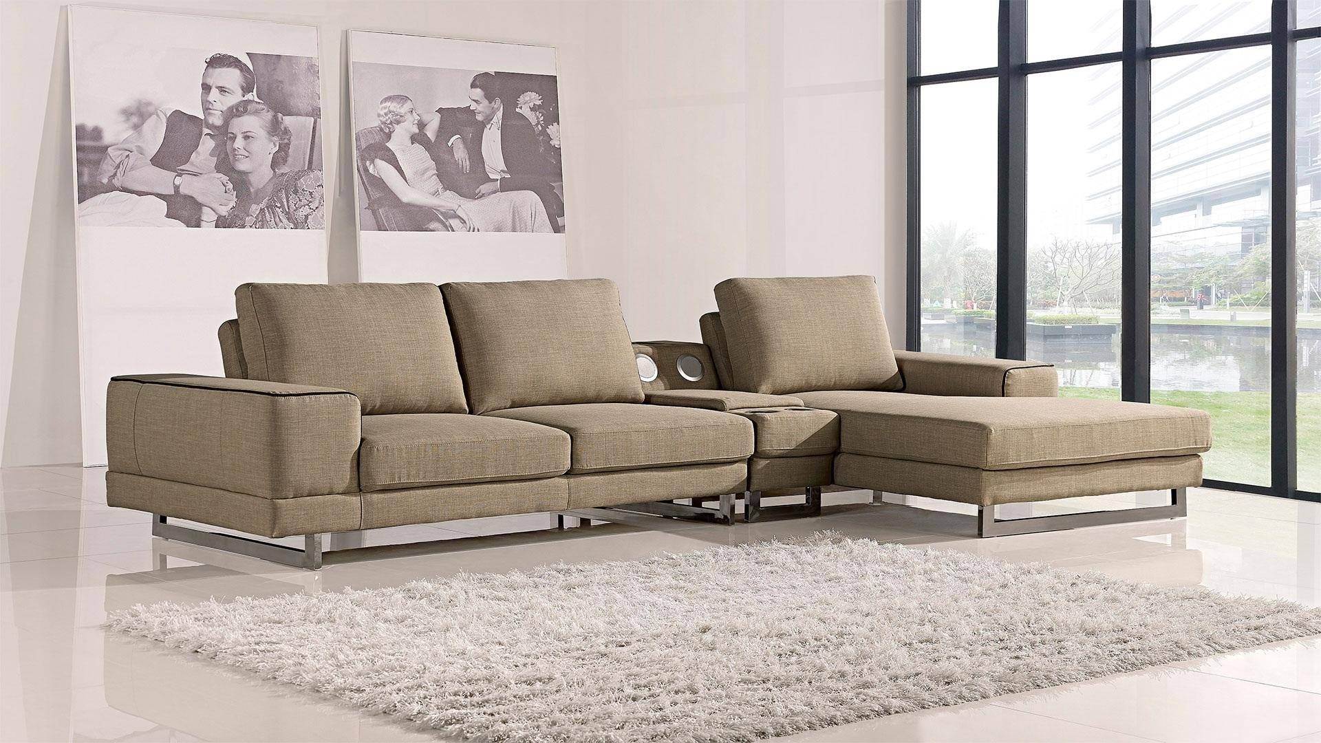 At Home Usa Adele Ultra Modern Beige Fabric Sectional Sofa Throughout Contemporary Fabric Sofas (Photo 2 of 15)