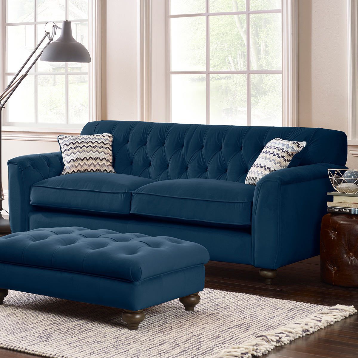 Avante Button Back 4 Seater Velvet Sofa With 2 Accent With Regard To Lyvia Pillowback Sofa Sectional Sofas (View 3 of 15)