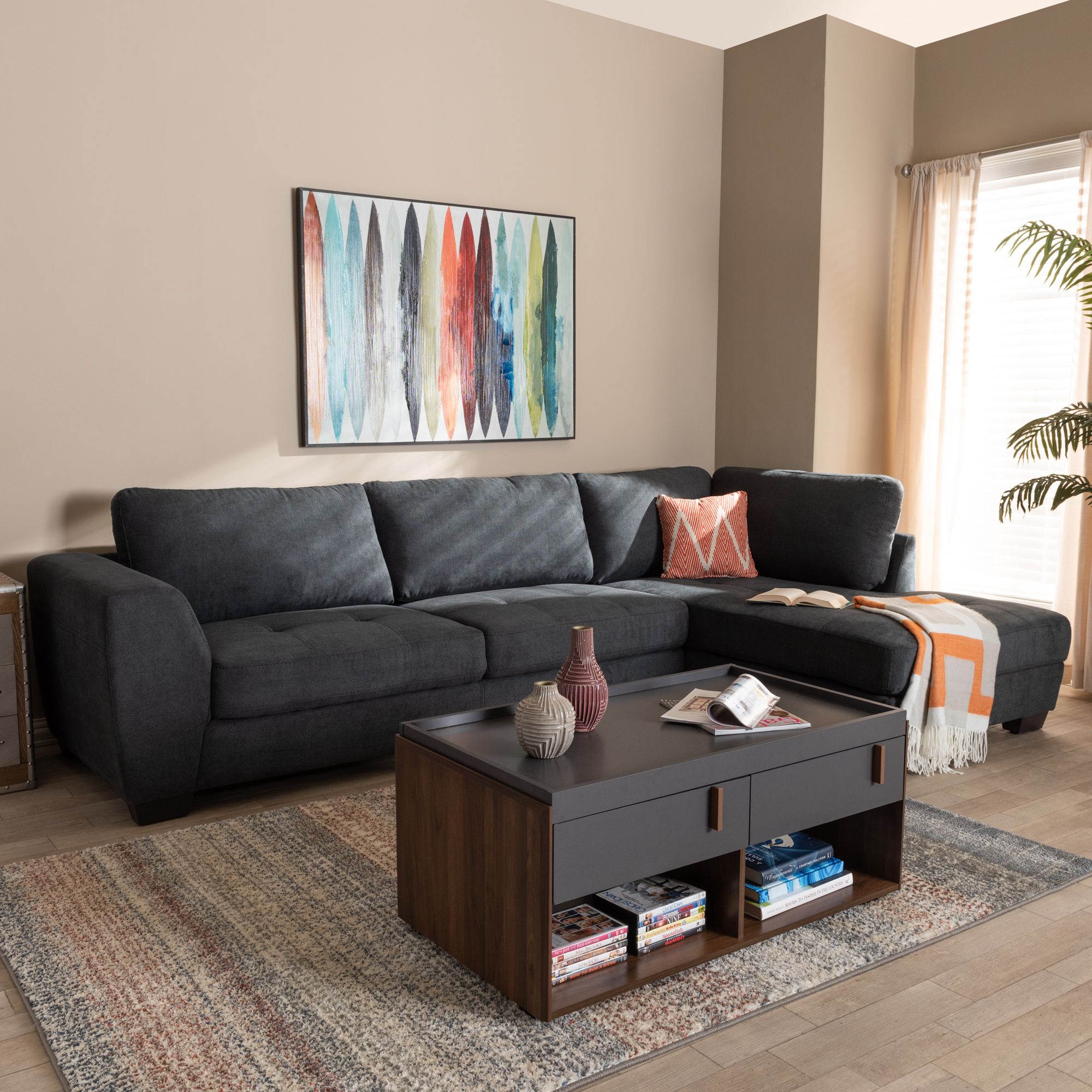 Baxton Studio Petra Modern And Contemporary Charcoal With Monet Right Facing Sectional Sofas (View 4 of 15)