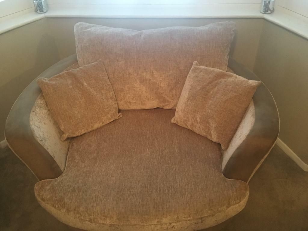Beige Champagne Cuddle Sofa Love Seat Spinning Chair Inside Spinning Sofa Chairs (View 12 of 15)