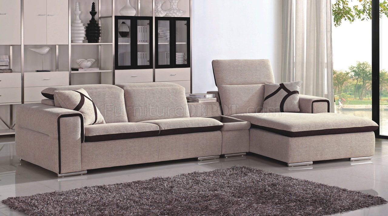 Beige & Chocolate Fabric Modern Sectional Sofa With Contemporary Fabric Sofas (View 7 of 15)