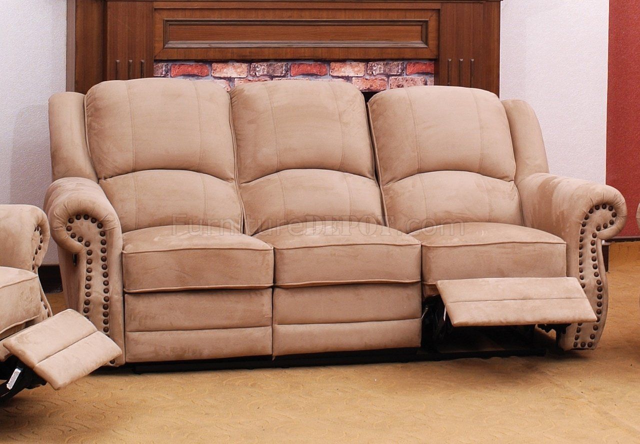 Beige Suede Fabric Traditional Reclining Sofa W/Optional Items Pertaining To Traditional Sofas And Chairs (View 13 of 15)